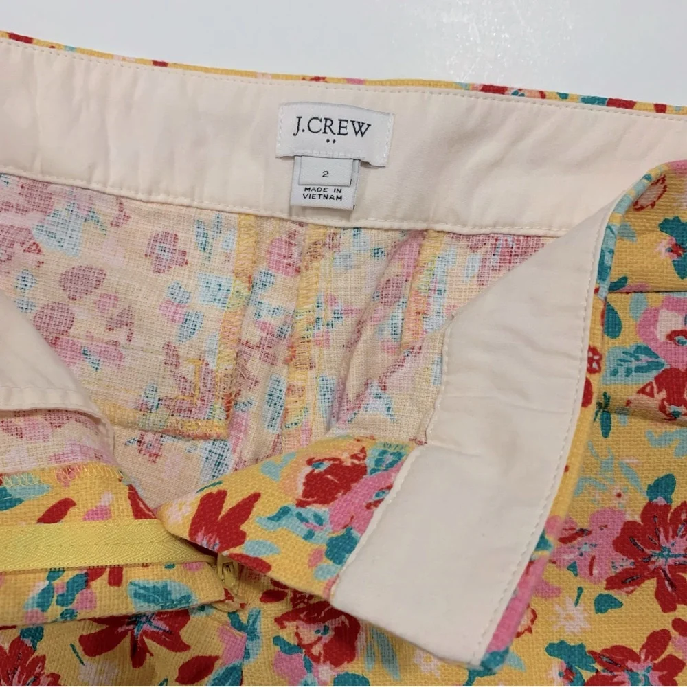 J.Crew Yellow Floral Cotton Shorts Size 2 Textured Summer Gardencore